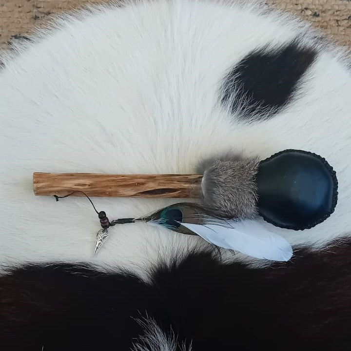 Handmade Shamanic Rattle: BLACK with CRYSTALS