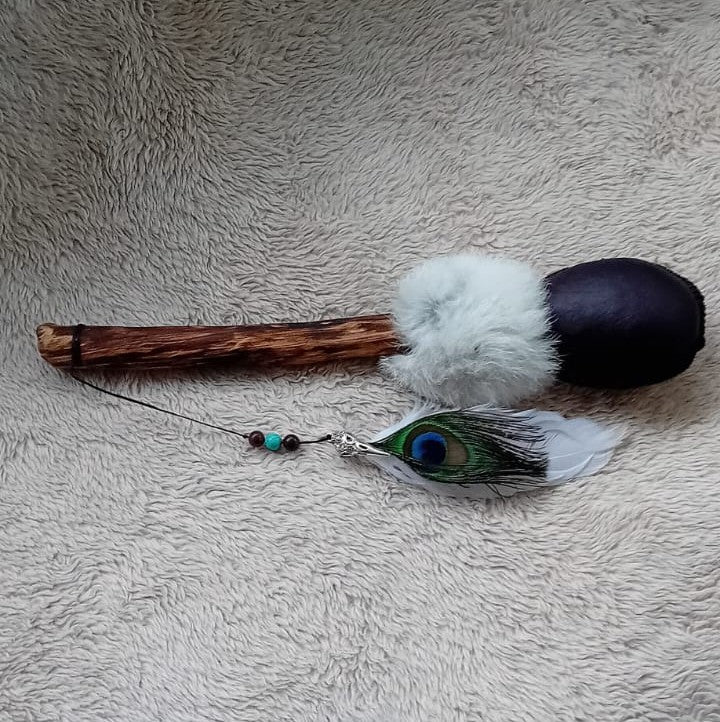 Handmade Shamanic Rattle: BLACK/DEEP PURPLE with CRYSTALS