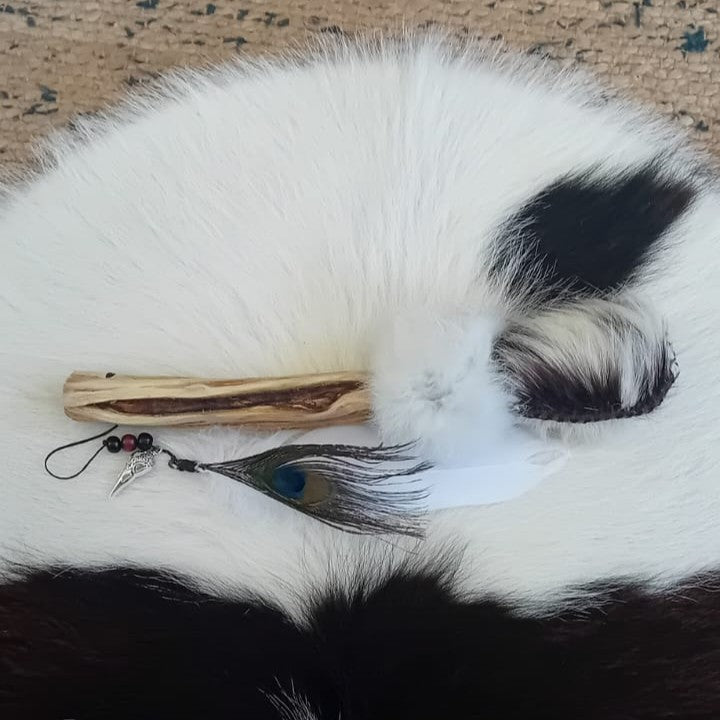 Handmade Shamanic Rattle: BROWN/White with CRYSTALS