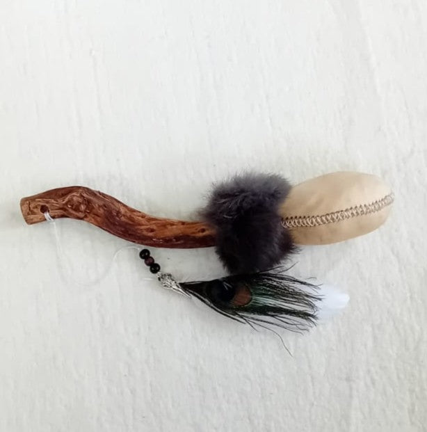 Handmade Shamanic Rattle: NATURAL IRISH DEER with CRYSTALS