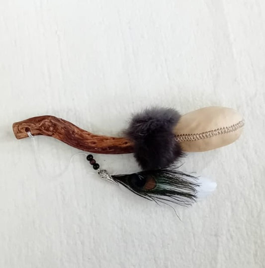 Handmade Shamanic Rattle: NATURAL IRISH DEER with CRYSTALS