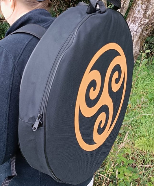 Celtic Spiral Padded Drum Bag – Black with Gold Triskelion Design