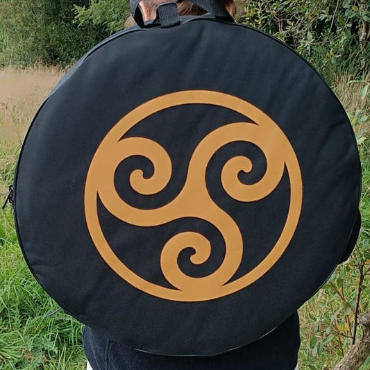 Celtic Spiral Padded Drum Bag – Black with Gold Triskelion Design