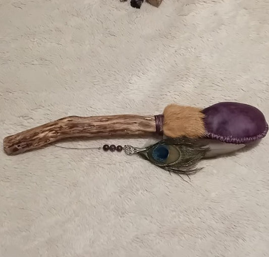 Handmade Shamanic Rattle:  PURPLE with CRYSTALS