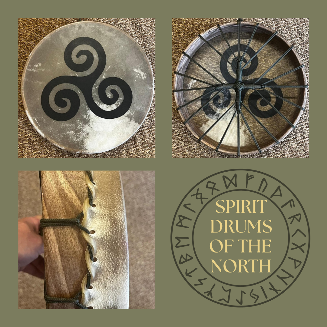 Irish Triskele Spirit Drum/ 16" Buffalo Hide Rosewood hoop