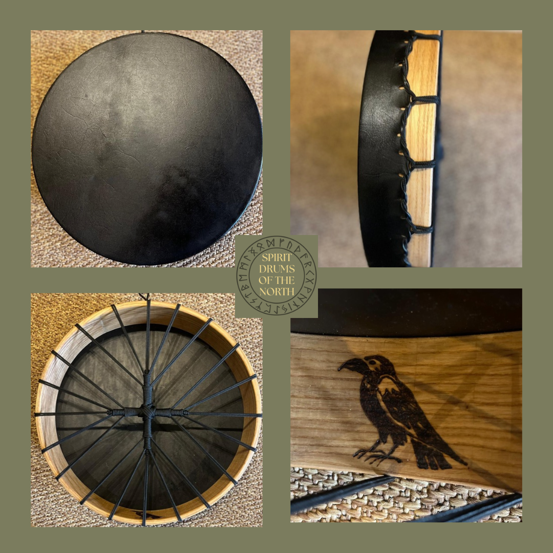 🐦‍⬛ SHADOW OF THE RAVEN🐦‍⬛             18" Buffalo Hide Shamanic Spirit Drum