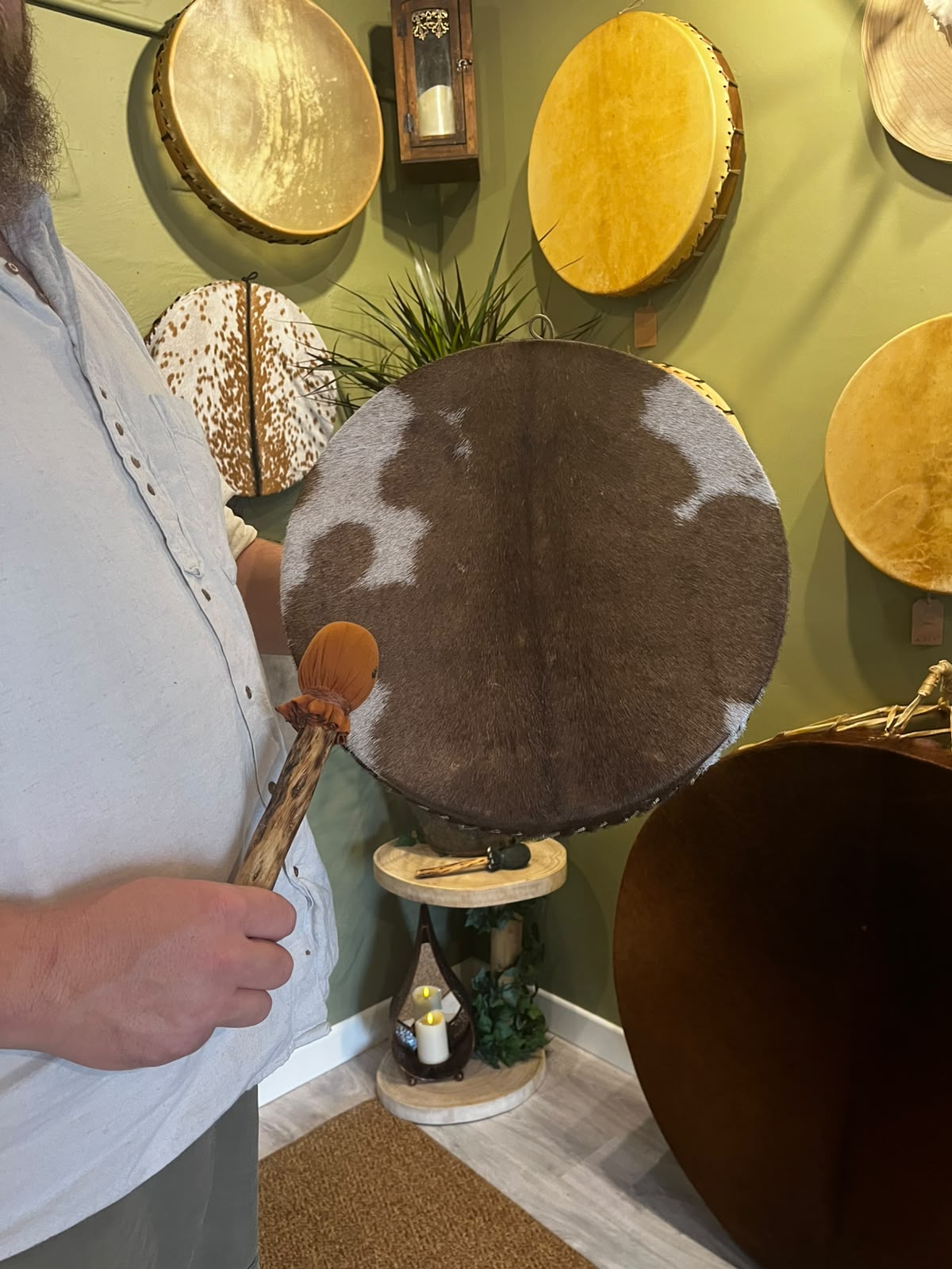 Ash Heart Shamanic Drum/ 16" Cow Hide burnt Ash hoop