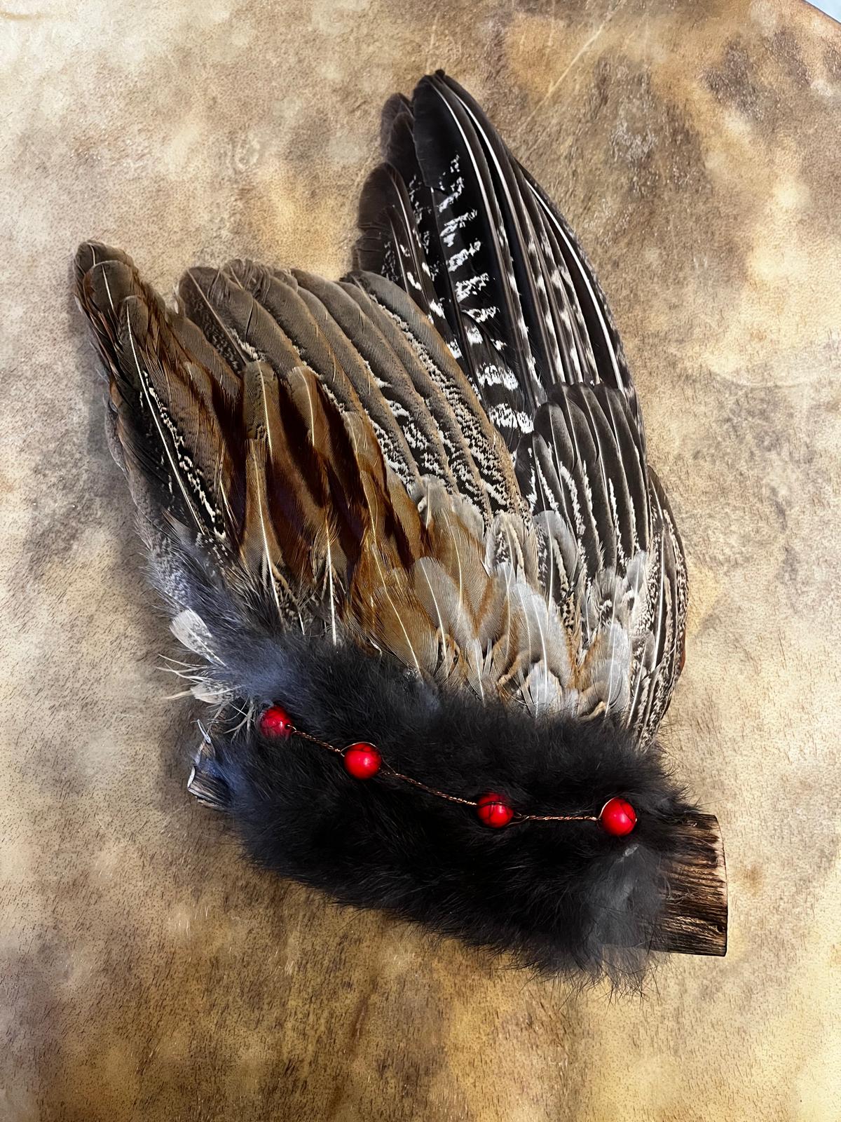 🌿🪶 THE WILDWOOD SMUDGERS 🪶🌿Black rabbit fur. Red Turquoise Stone