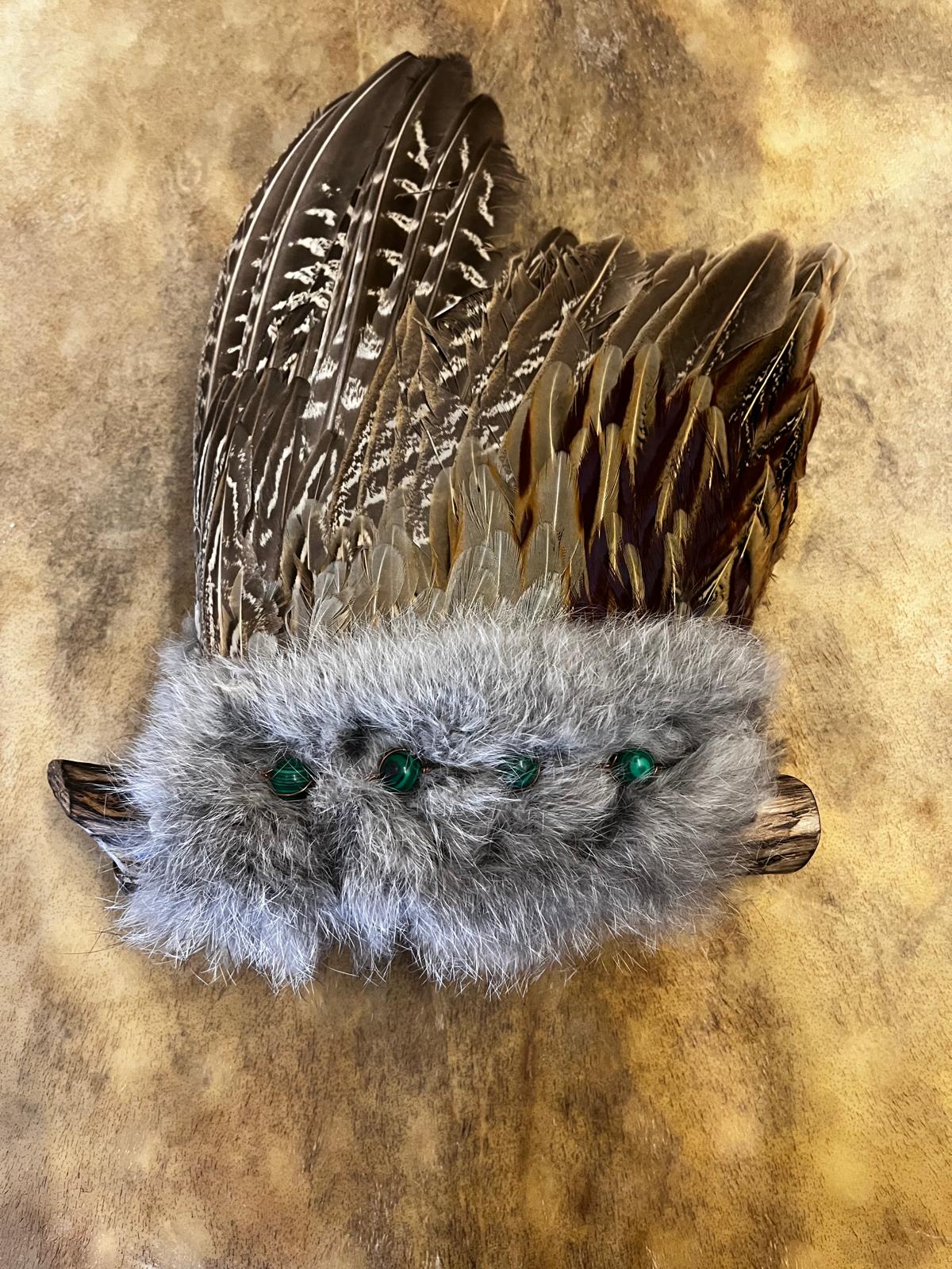 🌿🪶 THE WILDWOOD SMUDGERS 🪶🌿Grey rabbit fur and Green Malachite