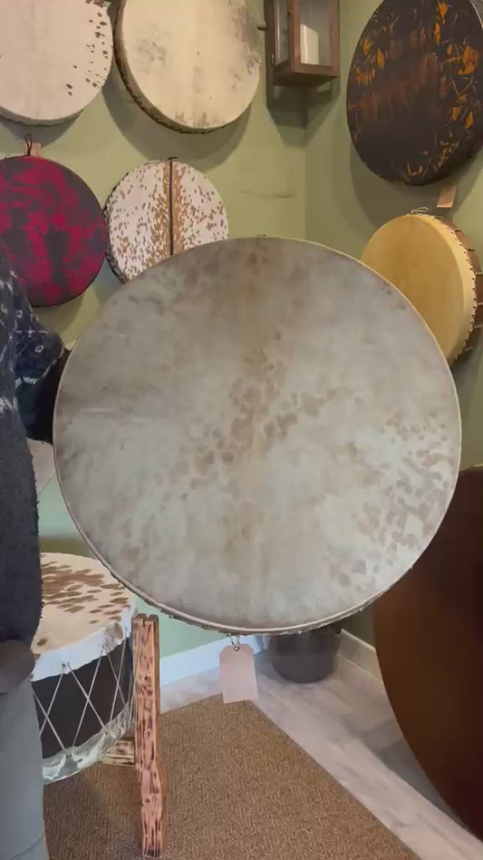 🌿THE ANCIENT ONE THE KEEPER OF FORGOTTEN ECHOES🌿 20" Spotted Goat Hide Shamanic Drum.
